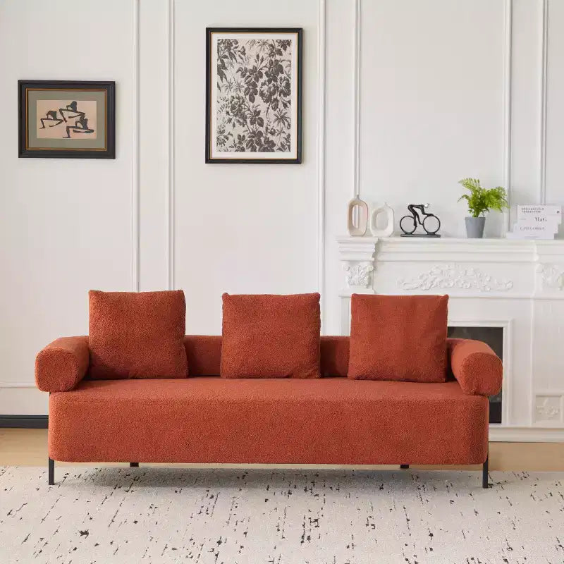 Canapé moderne 3 places orange de 78 pouces avec coussins moelleux, pour salon ou chambre à coucher
