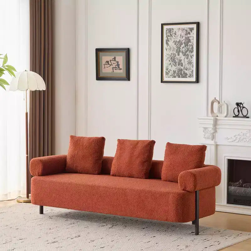 Canapé moderne 3 places orange de 78 pouces avec coussins moelleux, pour salon ou chambre à coucher