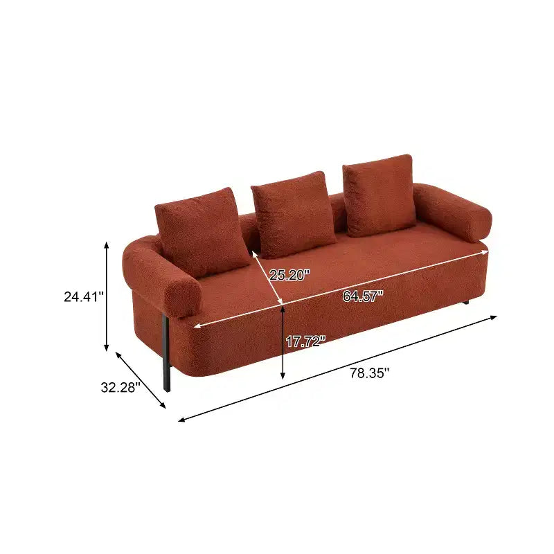 Canapé moderne 3 places orange de 78 pouces avec coussins moelleux, pour salon ou chambre à coucher