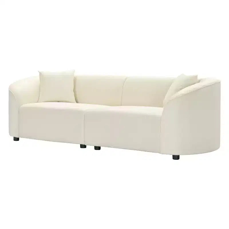 Canapé contemporain courbé de 87 pouces en blanc cassé, assise moelleuse, pour intérieurs élégants