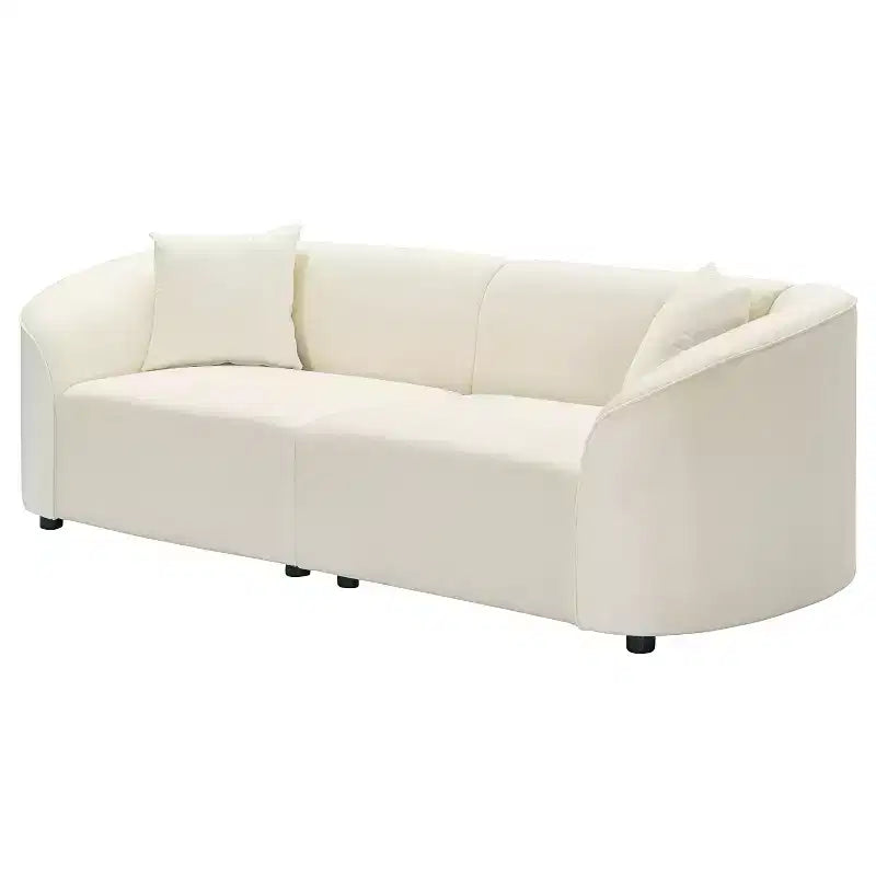 Canapé contemporain courbé de 87 pouces en blanc cassé, assise moelleuse, pour intérieurs élégants