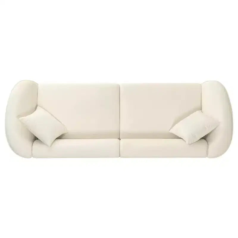 Canapé contemporain courbé de 87 pouces en blanc cassé, assise moelleuse, pour intérieurs élégants