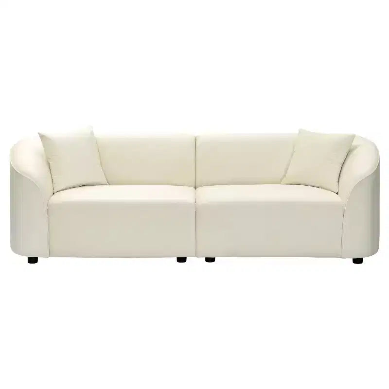 Canapé contemporain courbé de 87 pouces en blanc cassé, assise moelleuse, pour intérieurs élégants