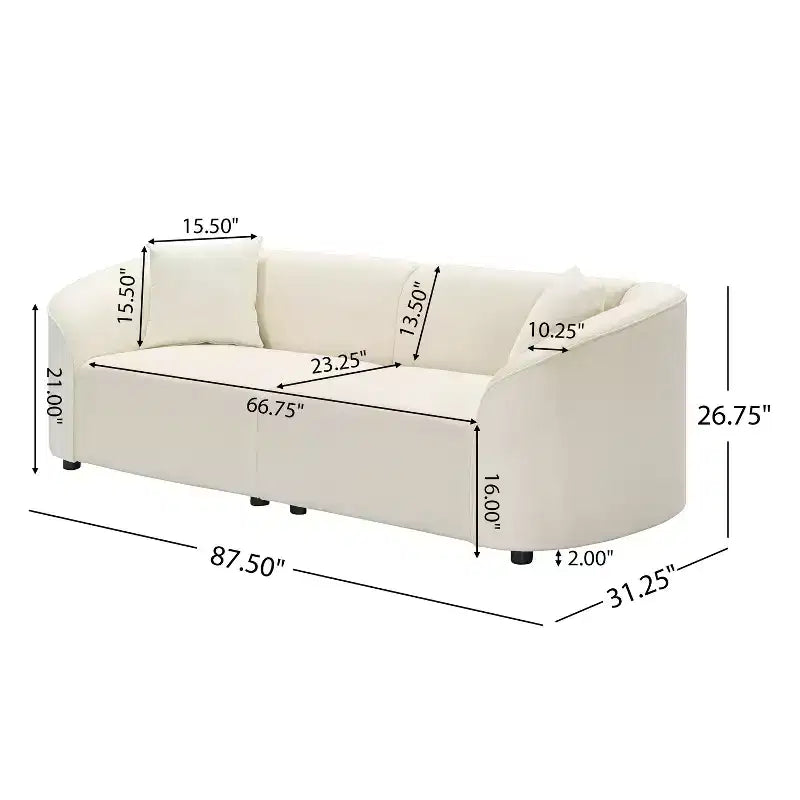 Canapé contemporain courbé de 87 pouces en blanc cassé, assise moelleuse, pour intérieurs élégants