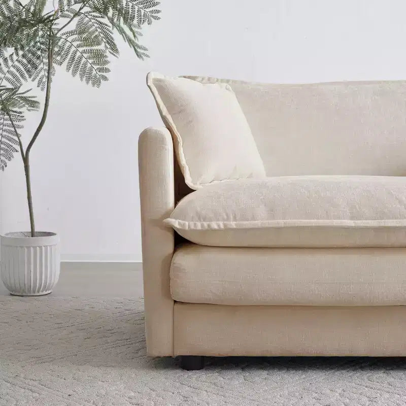 Canapé d'angle modulaire en chenille en forme de U Homy Casa avec poufs réversibles, confort coussiné profond, beige