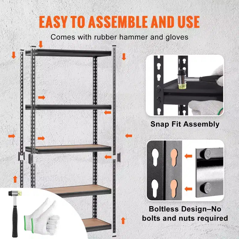 Étagère de rangement VEVOR, 5 niveaux réglables, capacité de 907 kg, étagères de garage robustes, organisateur en métal, rack utilitaire, noir, 89L x 46W x 180H