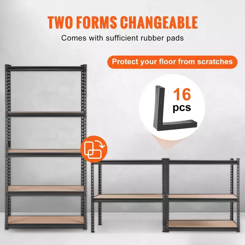 Étagère de rangement VEVOR, 5 niveaux réglables, capacité de 907 kg, étagères de garage robustes, organisateur en métal, rack utilitaire, noir, 89L x 46W x 180H