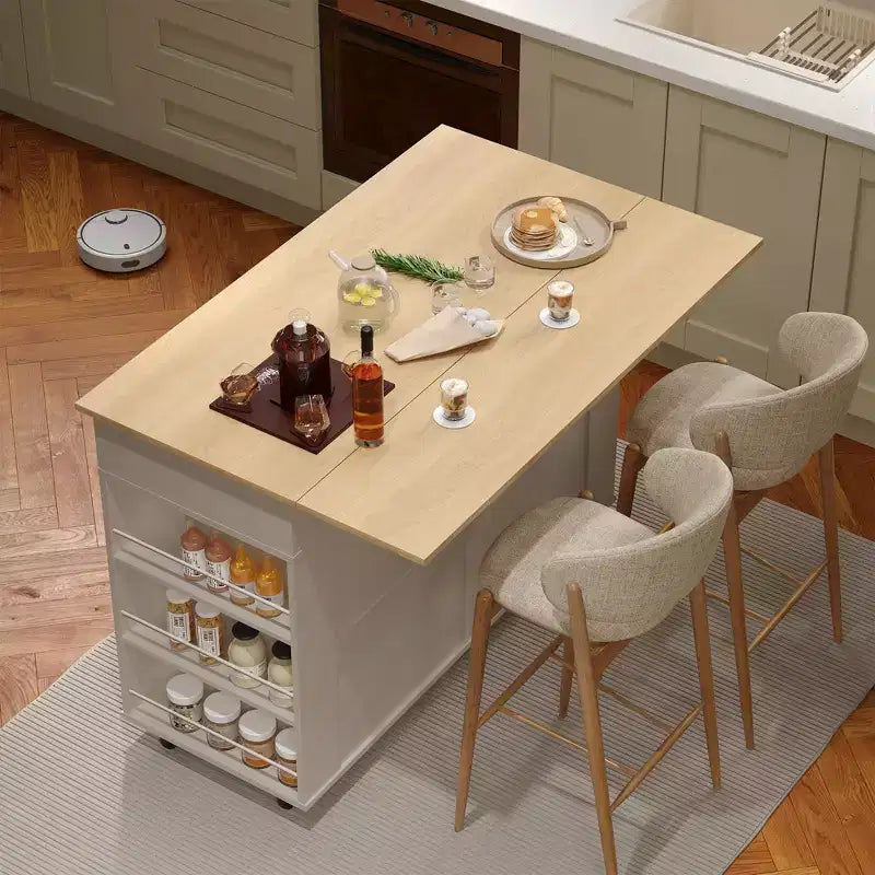 Desserte de cuisine roulante COZONY avec abattant, meuble de rangement de cuisine sur roulettes avec tiroirs, étagère à épices et porte-serviettes