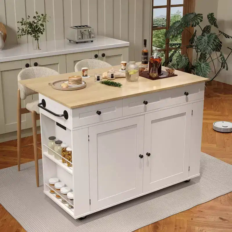 Desserte de cuisine roulante COZONY avec abattant, meuble de rangement de cuisine sur roulettes avec tiroirs, étagère à épices et porte-serviettes