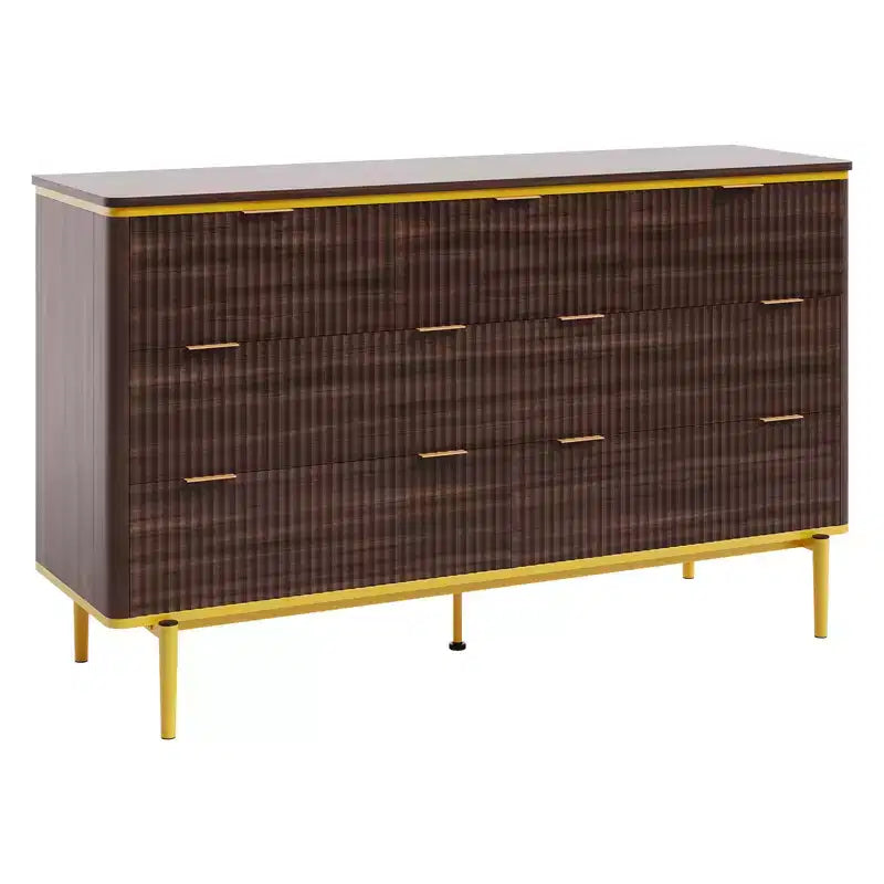 COZONY Commode cannelée 7 tiroirs, 137 cm de large, meuble de rangement moderne en bois avec design incurvé et poignées métalliques pour chambre à coucher ou salon