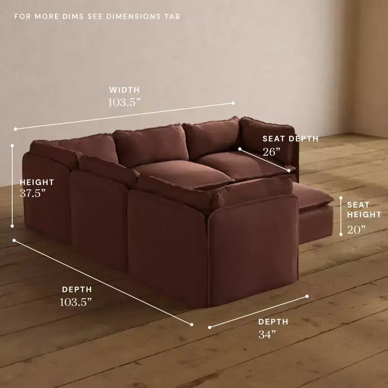 Canapé d'angle modulable et lavable 5 places Anabei + Ottomane | Assise Memorix+ & Oreiller Contour