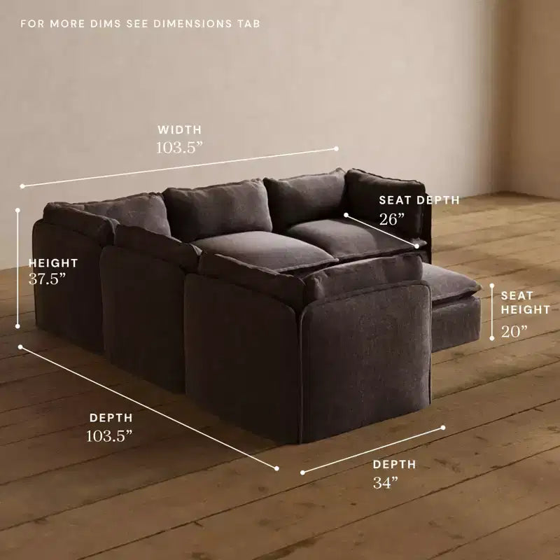 Canapé d'angle modulable et lavable 5 places Anabei + Ottomane | Assise Memorix+ & Oreiller Contour