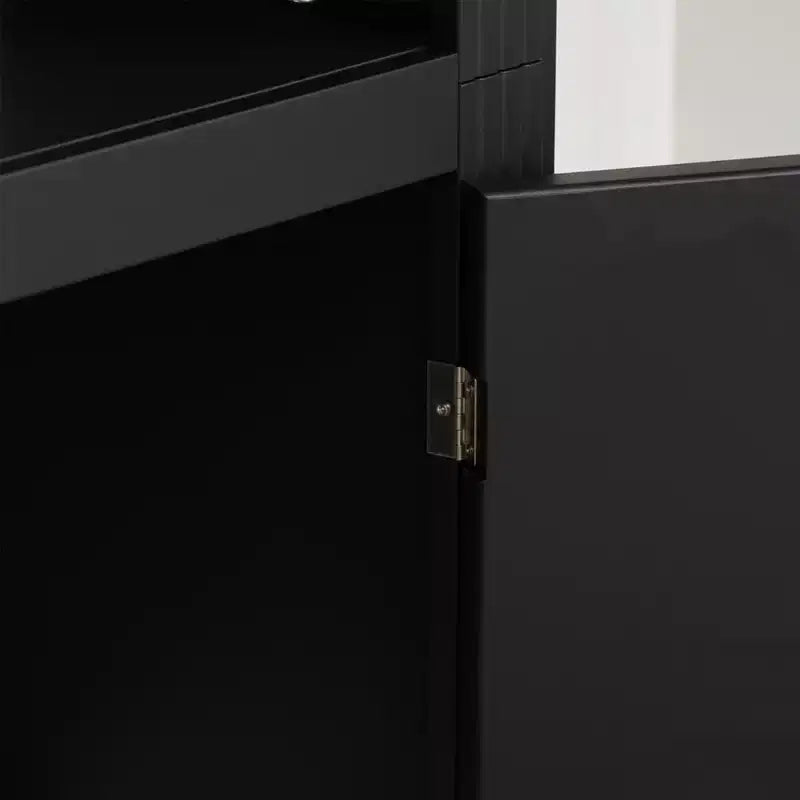 Bibliothèque de 200 cm de haut, Vitrine avec plafonnier LED réglable 5 couleurs et étagères en verre trempé, Style rétro - ModernLuxe