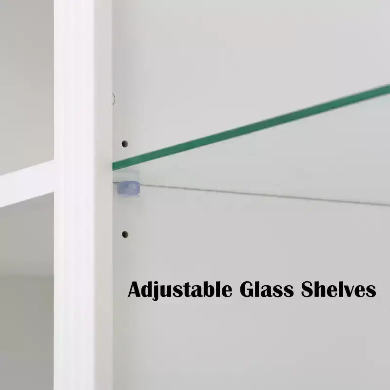 Bibliothèque de 200 cm de haut, Vitrine avec plafonnier LED réglable 5 couleurs et étagères en verre trempé, Style rétro - ModernLuxe