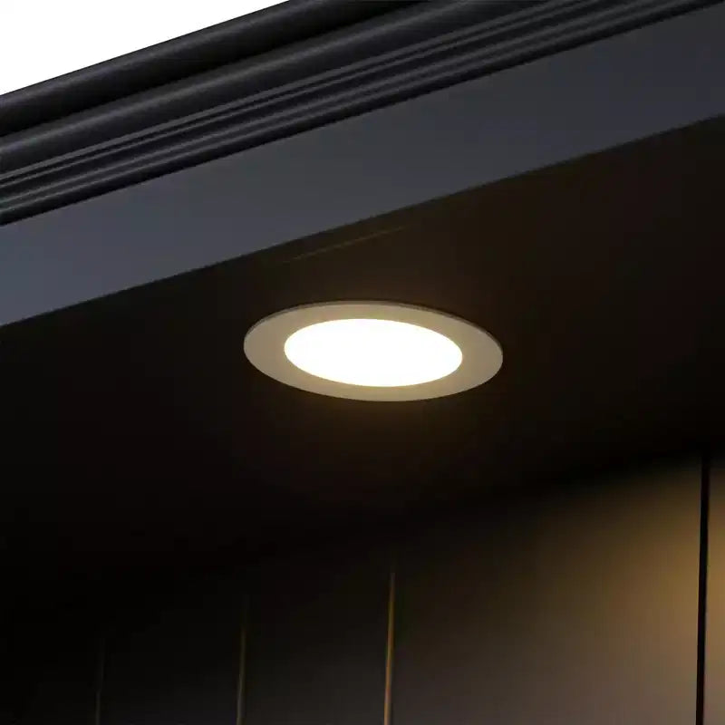 Bibliothèque de 200 cm de haut, Vitrine avec plafonnier LED réglable 5 couleurs et étagères en verre trempé, Style rétro - ModernLuxe
