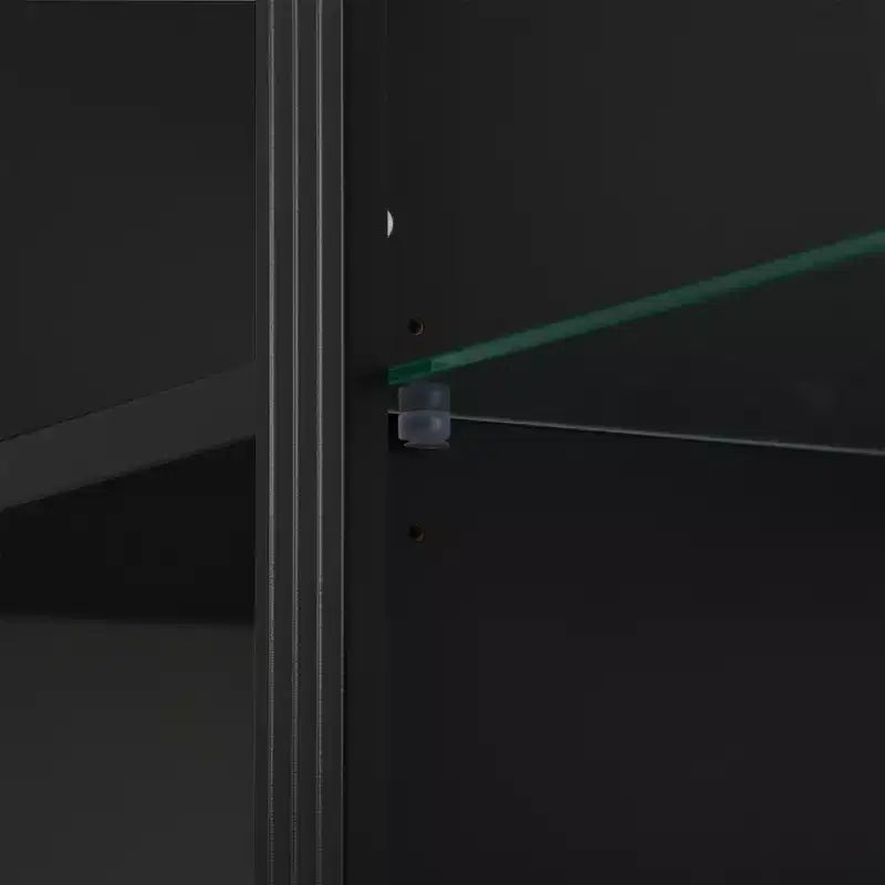 Bibliothèque de 200 cm de haut, Vitrine avec plafonnier LED réglable 5 couleurs et étagères en verre trempé, Style rétro - ModernLuxe