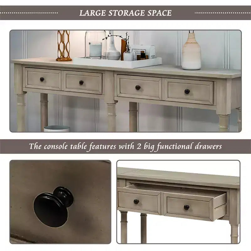 Console rustique de 147 cm avec deux tiroirs et une étagère, table d'appoint de canapé vintage pour salon ou entrée