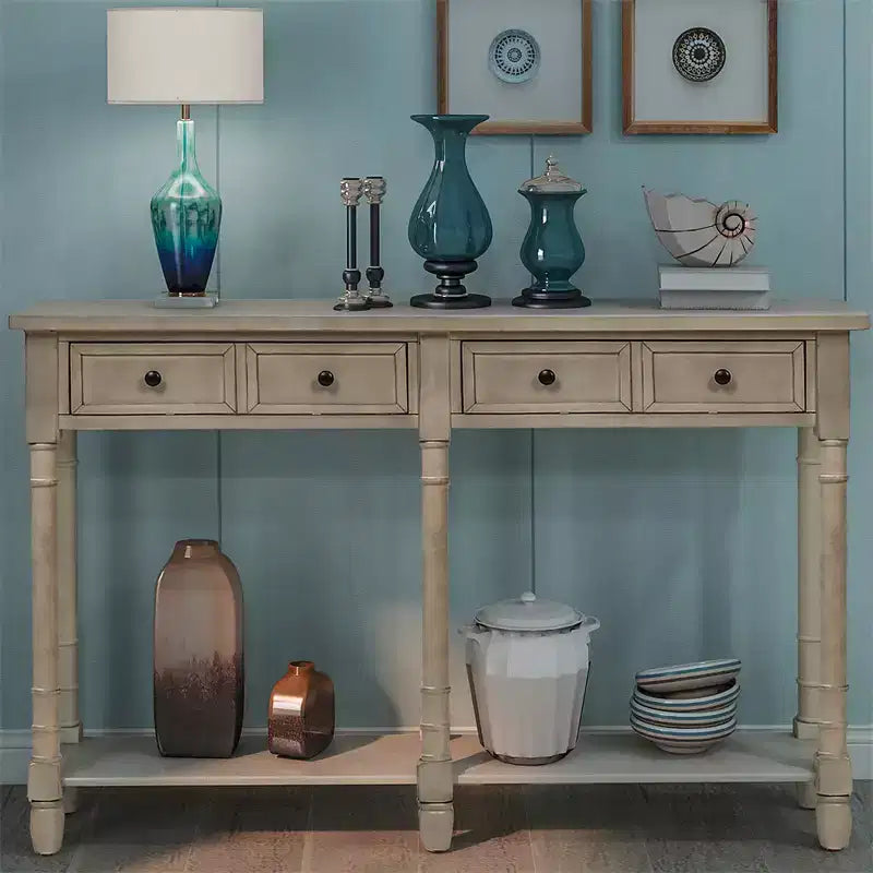Console rustique de 147 cm avec deux tiroirs et une étagère, table d'appoint de canapé vintage pour salon ou entrée