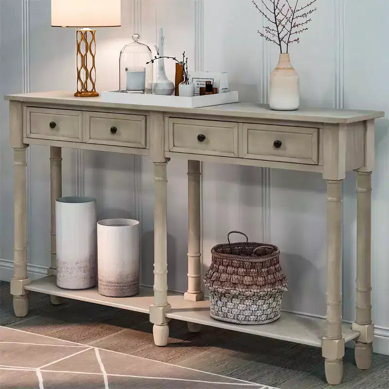 Console rustique de 147 cm avec deux tiroirs et une étagère, table d'appoint de canapé vintage pour salon ou entrée