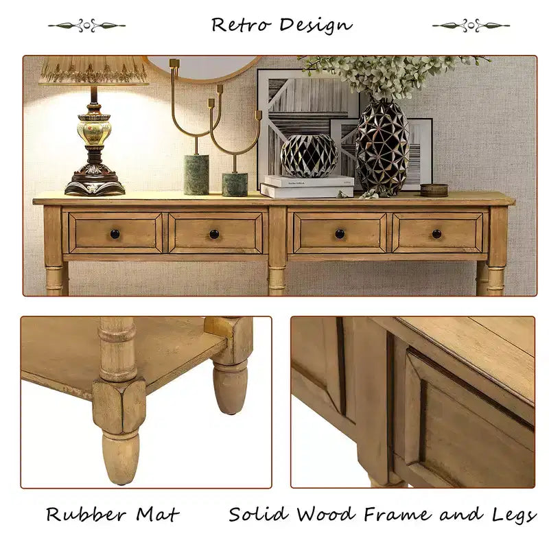 Console rustique de 147 cm avec deux tiroirs et une étagère, table d'appoint de canapé vintage pour salon ou entrée