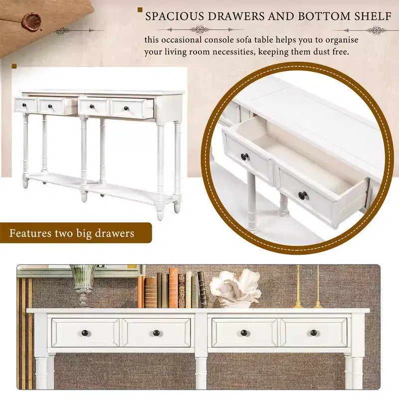 Console rustique de 147 cm avec deux tiroirs et une étagère, table d'appoint de canapé vintage pour salon ou entrée