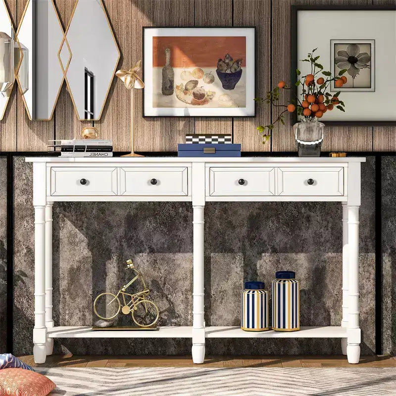 Console rustique de 147 cm avec deux tiroirs et une étagère, table d'appoint de canapé vintage pour salon ou entrée