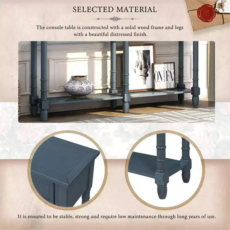 Console rustique de 147 cm avec deux tiroirs et une étagère, table d'appoint de canapé vintage pour salon ou entrée