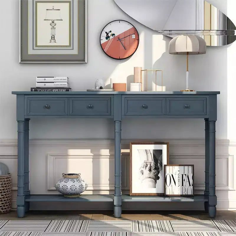 Console rustique de 147 cm avec deux tiroirs et une étagère, table d'appoint de canapé vintage pour salon ou entrée