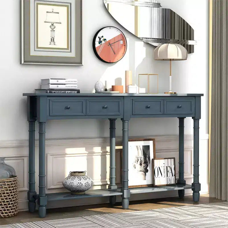 Console rustique de 147 cm avec deux tiroirs et une étagère, table d'appoint de canapé vintage pour salon ou entrée