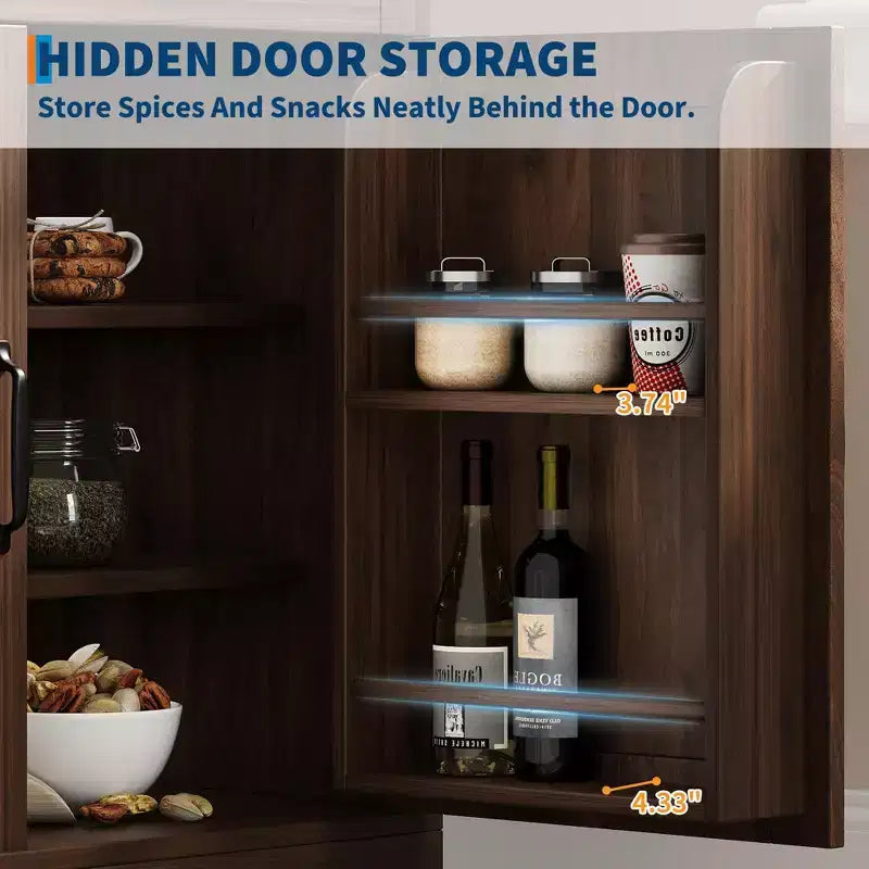 Armoire de cuisine haute de 72 po style ferme avec portes en verre cintrées et étagères réglables