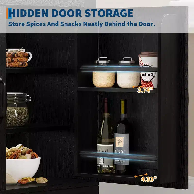 Armoire de cuisine haute de 72 po style ferme avec portes en verre cintrées et étagères réglables