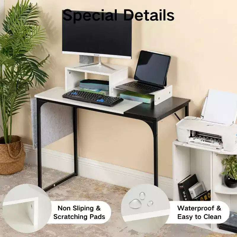 Support d'écran double niveau FurnitureR, support ergonomique pour écran d'ordinateur avec étagère de rangement, organisateur de bureau pour ordinateur portable, PC et fournitures de bureau