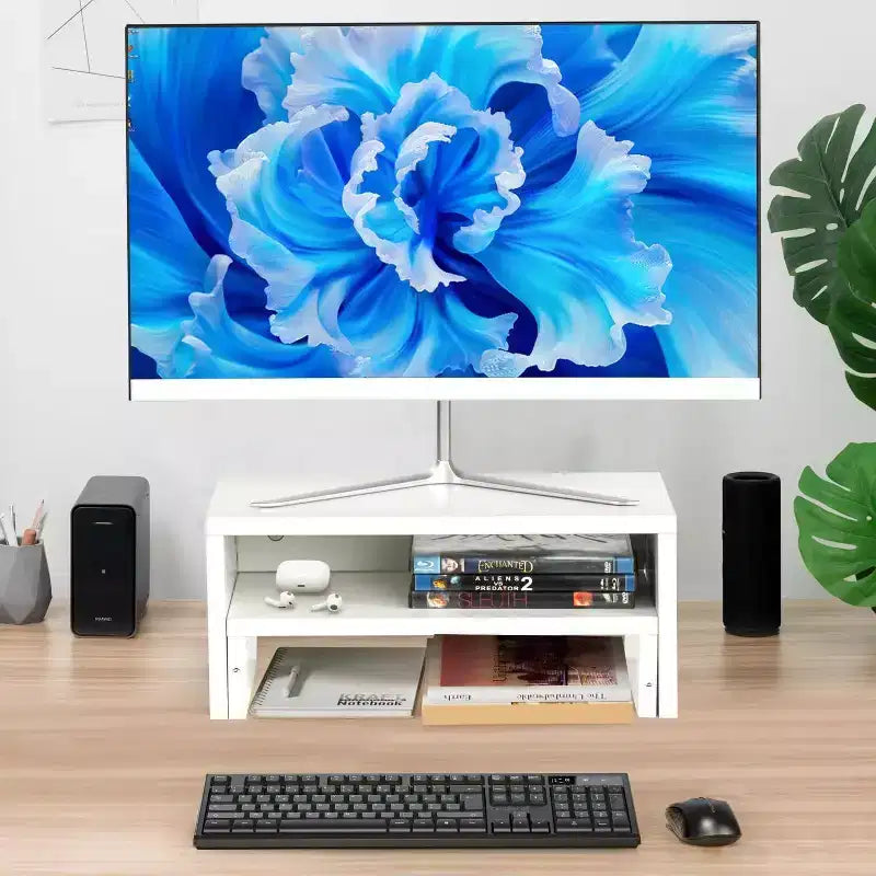 Support d'écran double niveau FurnitureR, support ergonomique pour écran d'ordinateur avec étagère de rangement, organisateur de bureau pour ordinateur portable, PC et fournitures de bureau