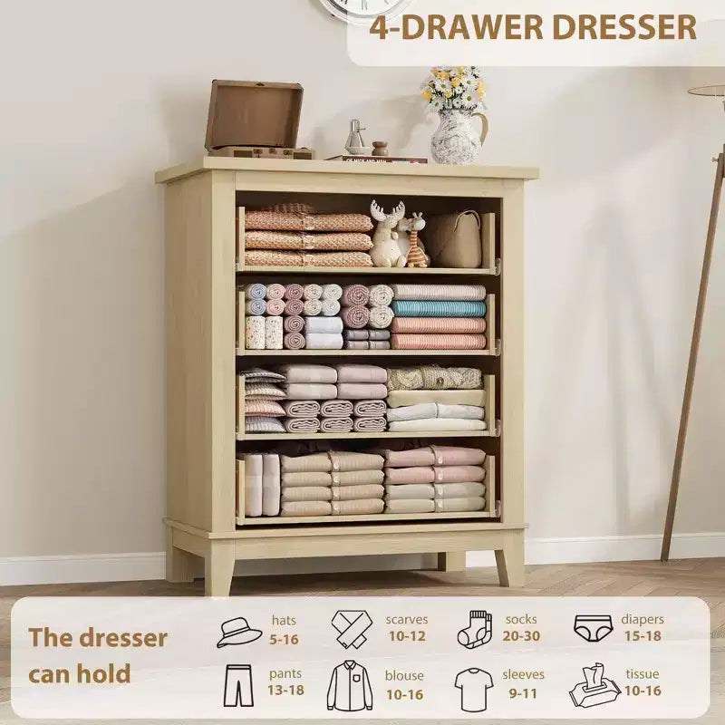 Commode pour chambre à coucher avec 4 tiroirs Meuble de rangement en bois pour placard Organisateur de rangement pour couloir, salon et bureau