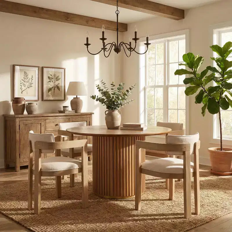 Ensemble de salle à manger rond moderne 5 pièces Christopher Knight Home Shankar avec chaises rembourrées en bois d'hévéa