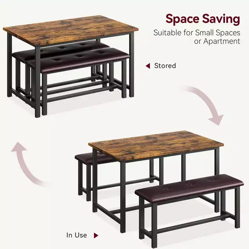 Ensemble table à manger pour 4, table de cuisine avec bancs, ensemble table de salle à manger rectangulaire avec 2 bancs rembourrés, ensemble table à manger 3 pièces pour petits espaces