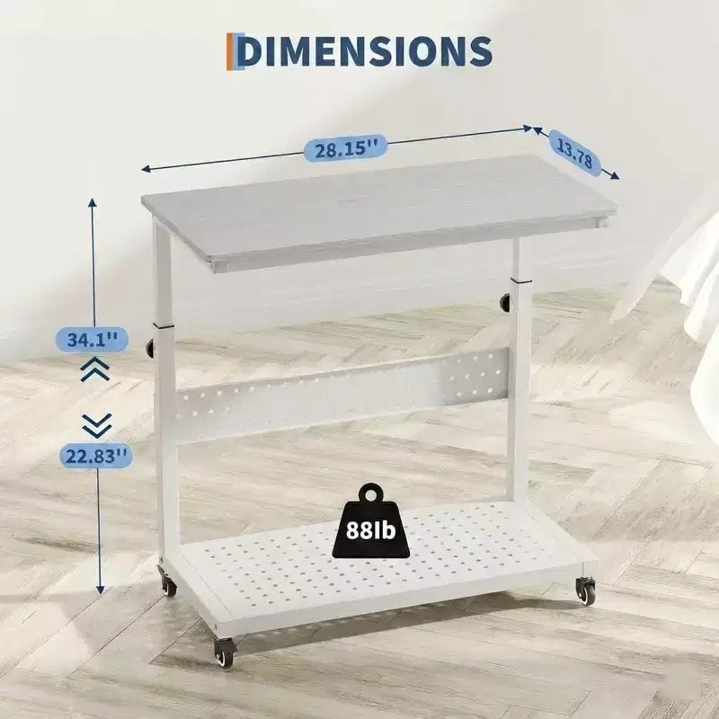 Support de tour d'ordinateur ajustable sur roulettes avec gestion des câbles, hauteur réglable de 58 à 86,6 cm pour sous le bureau. Support mobile à 2 niveaux pour bureau et maison, blanc.