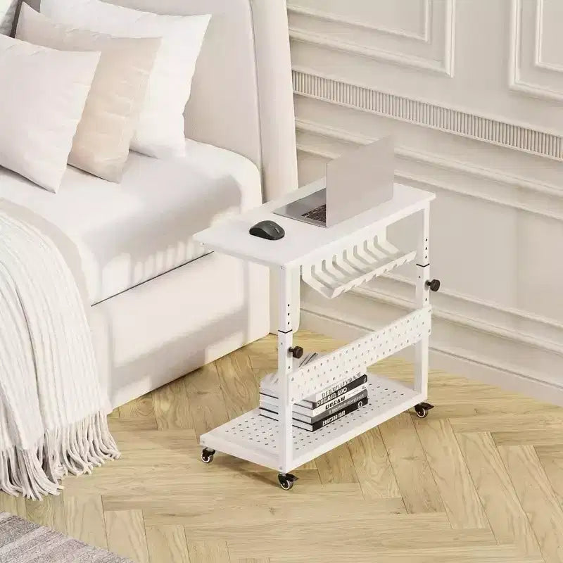 Support de tour d'ordinateur ajustable sur roulettes avec gestion des câbles, hauteur réglable de 58 à 86,6 cm pour sous le bureau. Support mobile à 2 niveaux pour bureau et maison, blanc.