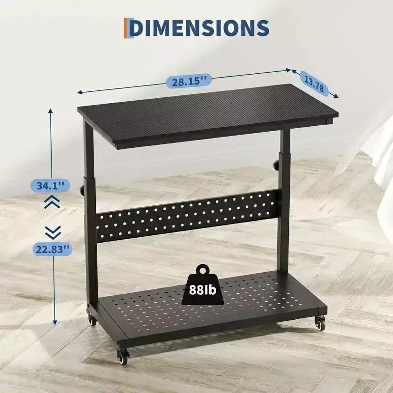 Support de tour d'ordinateur ajustable sur roulettes avec gestion des câbles, hauteur réglable de 58 à 86,6 cm pour sous le bureau. Support mobile à 2 niveaux pour bureau et maison, blanc.
