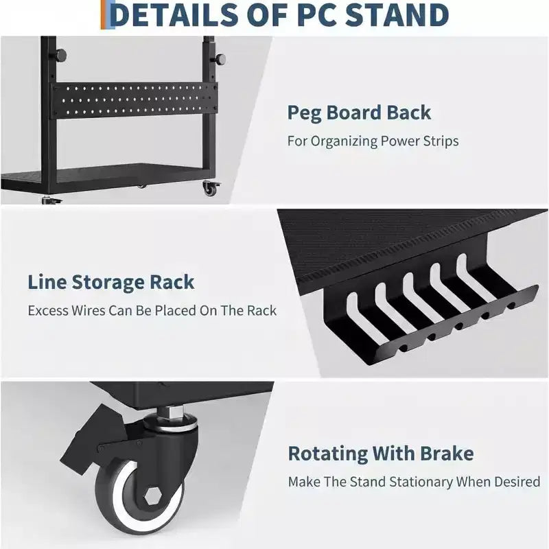 Support de tour d'ordinateur ajustable sur roulettes avec gestion des câbles, hauteur réglable de 58 à 86,6 cm pour sous le bureau. Support mobile à 2 niveaux pour bureau et maison, blanc.