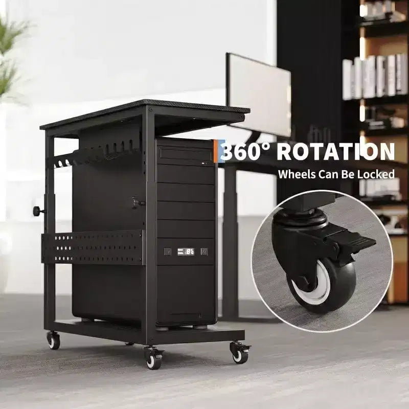 Support de tour d'ordinateur ajustable sur roulettes avec gestion des câbles, hauteur réglable de 58 à 86,6 cm pour sous le bureau. Support mobile à 2 niveaux pour bureau et maison, blanc.
