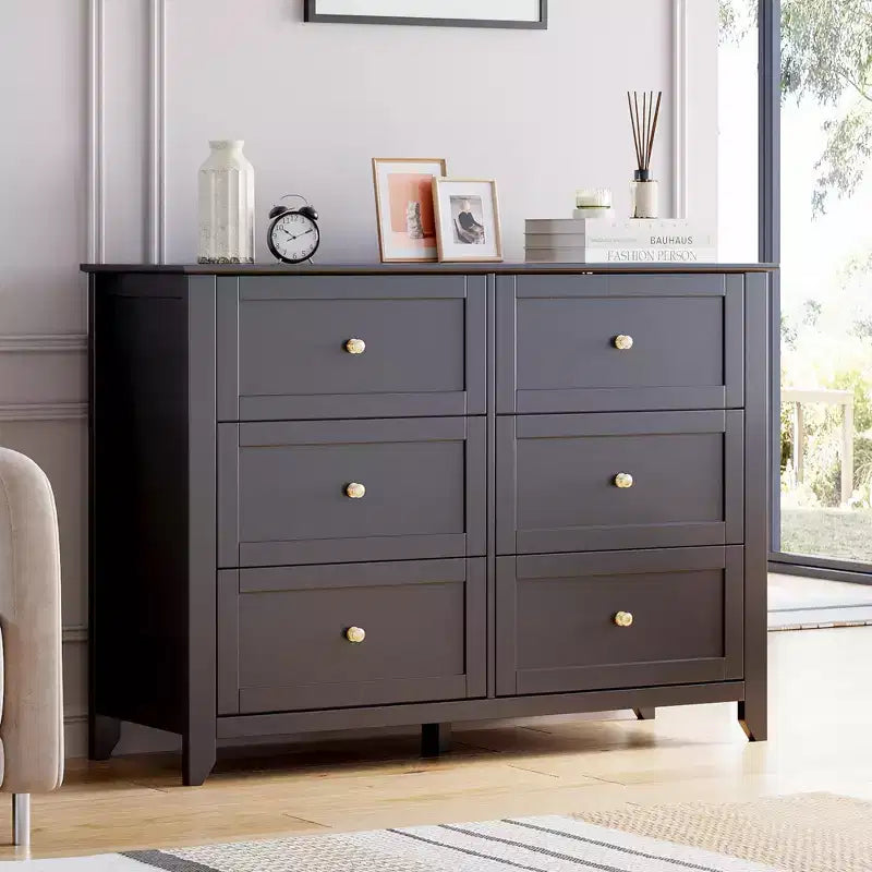 Meuble de Rangement à Tiroirs (Lot de 2), Commode 6 Tiroirs pour Téléviseur 48 Pouces, Meuble TV Organiseur Moderne en Bois pour Salon, Entrée, Couloir, Noir