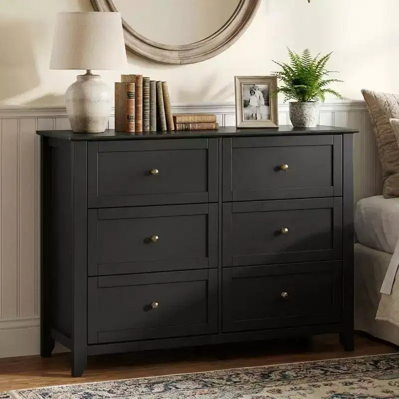 Meuble de Rangement à Tiroirs (Lot de 2), Commode 6 Tiroirs pour Téléviseur 48 Pouces, Meuble TV Organiseur Moderne en Bois pour Salon, Entrée, Couloir, Noir