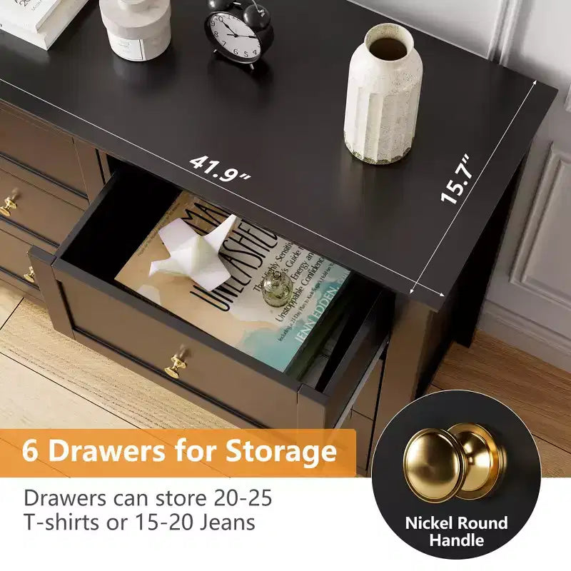 Meuble de Rangement à Tiroirs (Lot de 2), Commode 6 Tiroirs pour Téléviseur 48 Pouces, Meuble TV Organiseur Moderne en Bois pour Salon, Entrée, Couloir, Noir