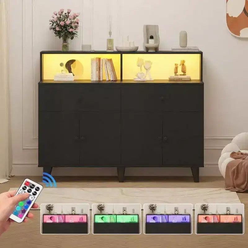 Armoire de rangement, meuble de bar à café avec tiroirs et étagères réglables, buffet de cuisine autoportant avec huche pour salon, cuisine