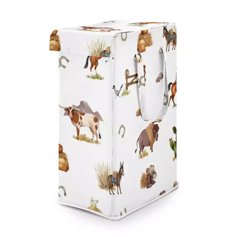 Sweet Jojo Designs Boy Foldable Laundry Hamper with Handles Country Western Taupe Brown and Cream