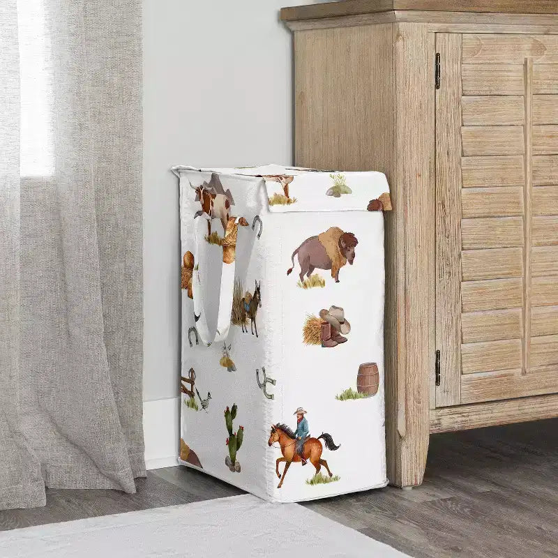 Panier à linge pliable Jojo Designs pour garçon avec poignées, thème Western campagnard, taupe et crème