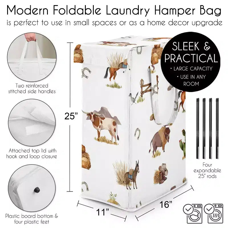 Panier à linge pliable Jojo Designs pour garçon avec poignées, thème Western campagnard, taupe et crème