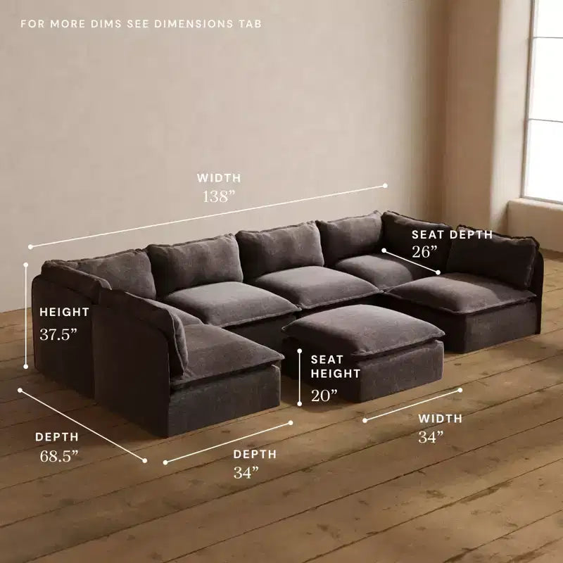 Canapé d'angle en U Anabei modulaire lavable 6 places avec extrémités ouvertes + Pouf | Siège Memorix+ et oreiller profilé