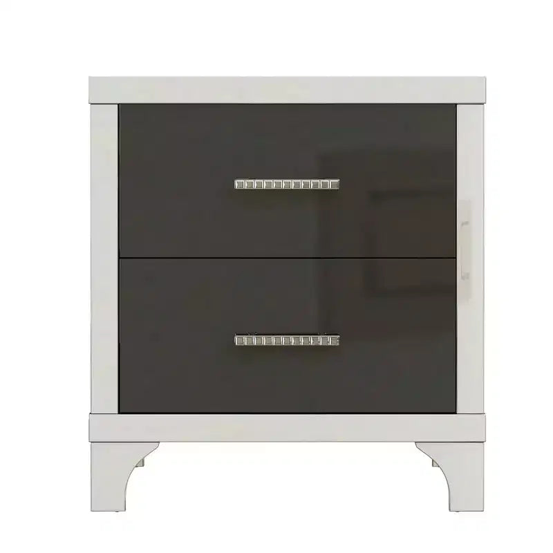 Table de chevet moderne laquée brillante avec 2 tiroirs, élégante table de chevet avec pieds et poignées en métal - Panipeachy